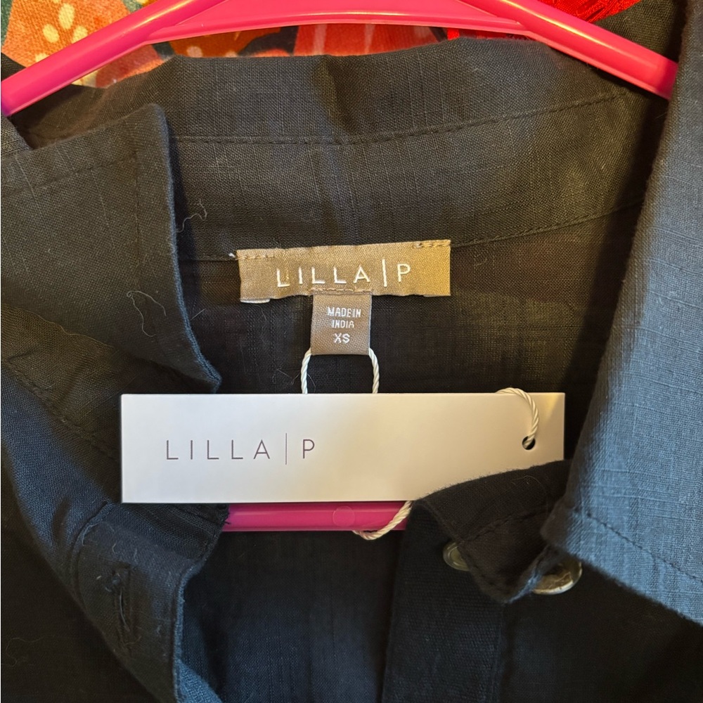 NWT Lilla P Cotton Black Shirt Dress - Picture 5 of 6